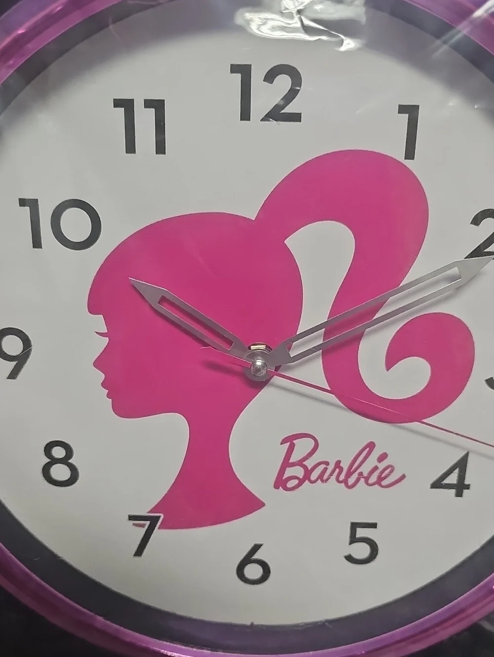 NIB Barbie Pink Silhoutte Chrome 12 Inch Round Wall Clock Mattel Home Work Decor